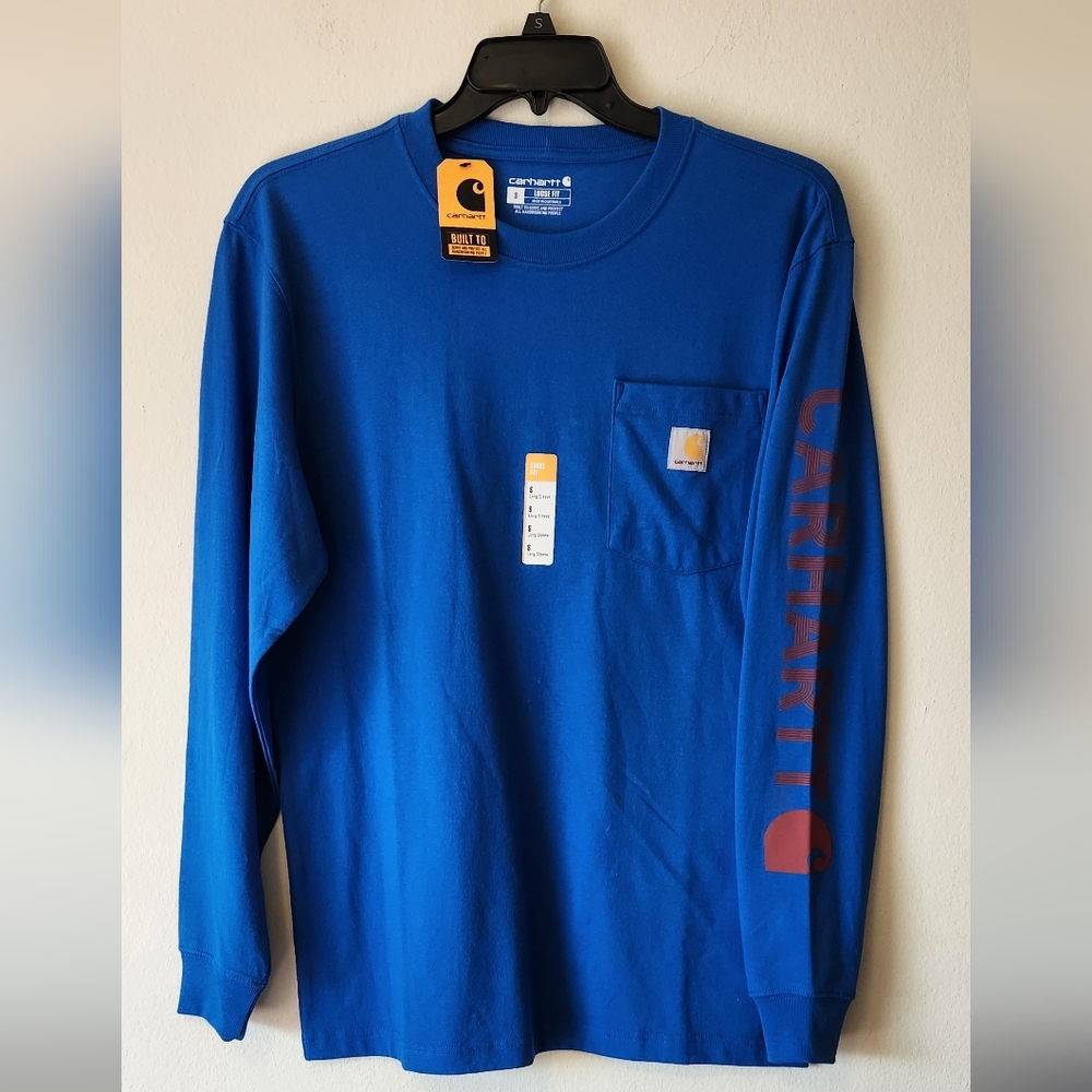 Carhartt NEW Mens Loose Fit Long Sleeve Pocket Tee Shirt Size Small Color Blue